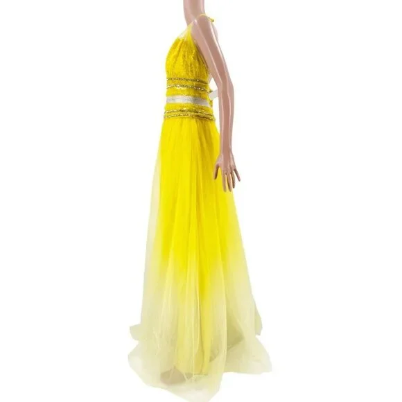 Naeem Khan Gown Yellow Tulle Crystal Halter US 10 – Runway Spring 2018 - Picture 9 of 15